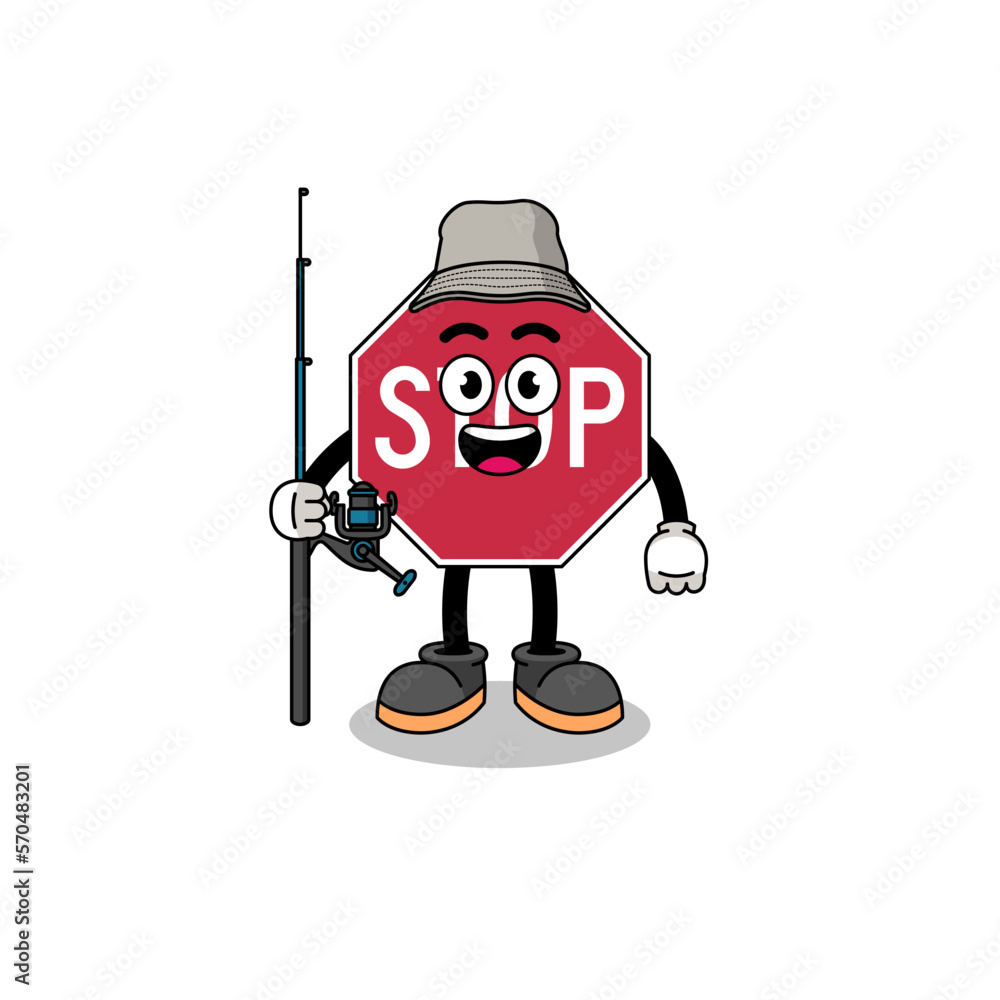 Mascot Illustration of stop road sign fisherman Mascot Illustration of stop road sign fisherman