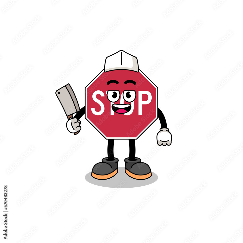 Mascot of stop road sign as a butcher Mascot of stop road sign as a butcher