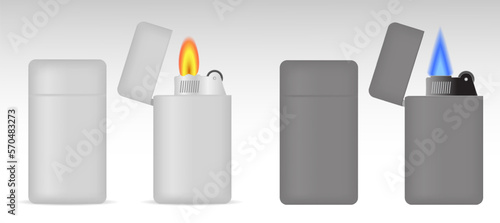 gas pocket lighter with flame isolated - 3d illustration