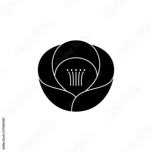 quince blossoms, rose or camellia, Japanese family crest style, vector icon illustration