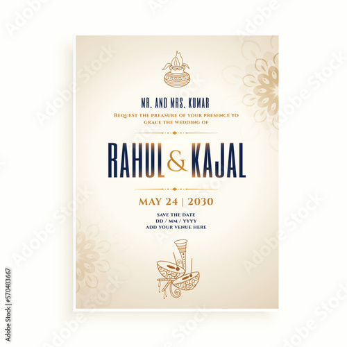 bridal and groom love story wedding announcement card in indian style