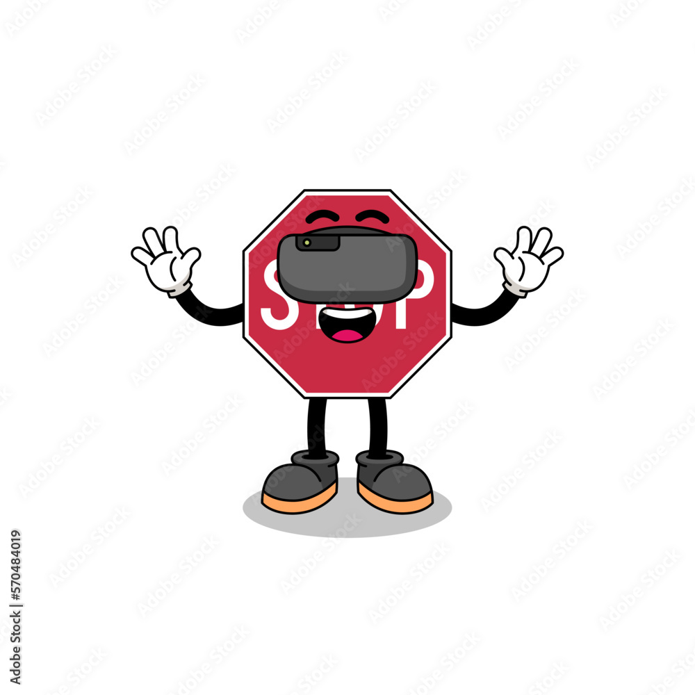 Illustration of stop road sign with a vr headset Illustration of stop road sign with a vr headset