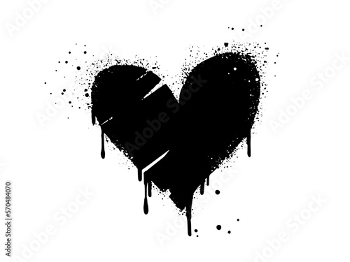 Spray painted graffiti heart sign in black over white. Love heart drip symbol.  isolated on white background. vector illustration