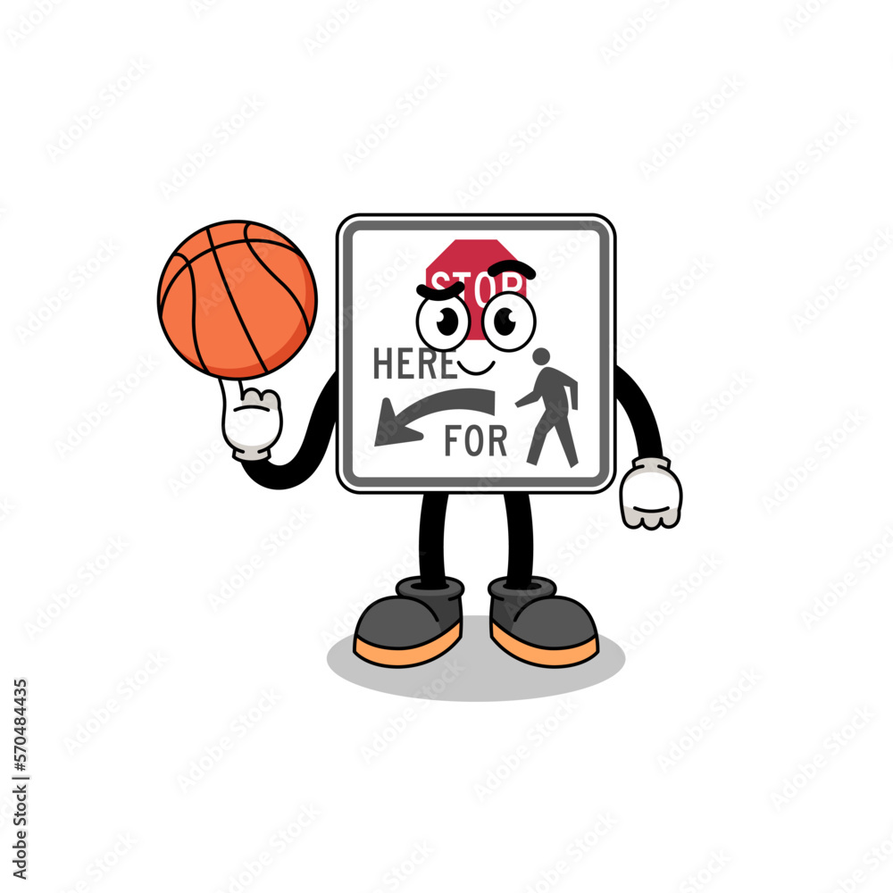 Fototapeta premium stop here for pedestrians illustration as a basketball player