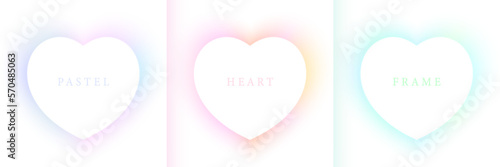 Set of pastel pink, red, blue green and yellow heart shape frame on white background. Elements for valentine day festival design. Collection of scene for cosmetic product display in top view design. © Riseness