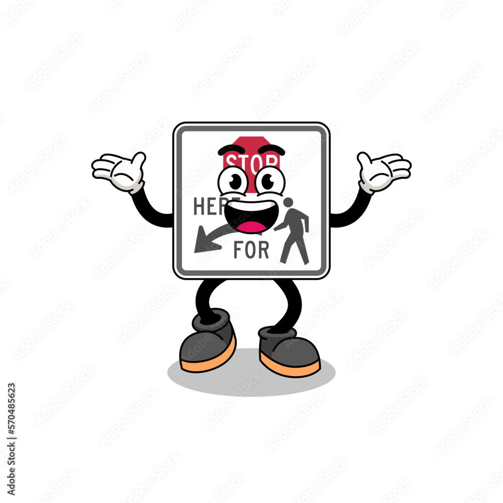 stop here for pedestrians cartoon searching with happy gesture