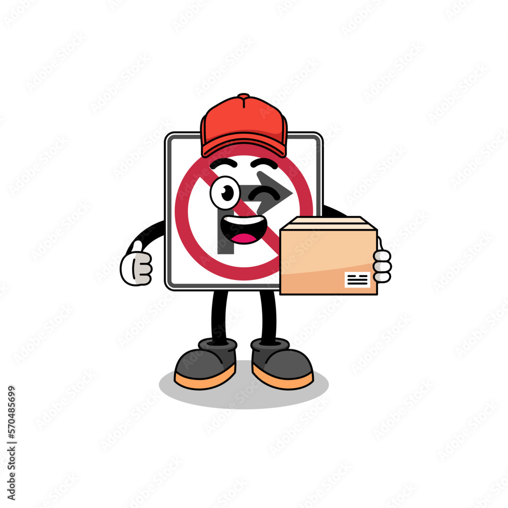 no right turn road sign mascot cartoon as an courier no right turn road sign mascot cartoon as an courier