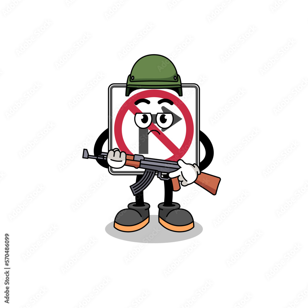 Cartoon of no right turn road sign soldier Cartoon of no right turn road sign soldier