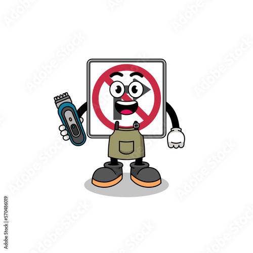 Cartoon Illustration of no right turn road sign as a barber man