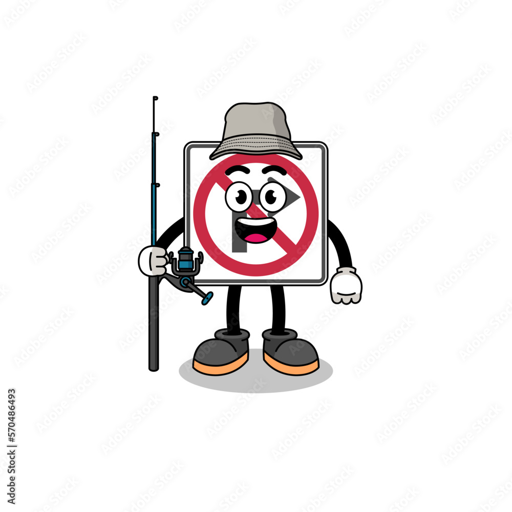 Mascot Illustration of no right turn road sign fisherman Mascot Illustration of no right turn road sign fisherman