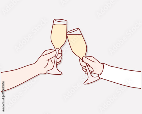 Two elegant champagne glasses. Hand drawn style vector design illustrations.