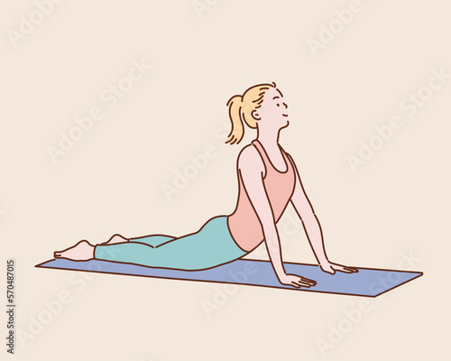 Woman practicing yoga. Hand drawn style vector design illustrations.