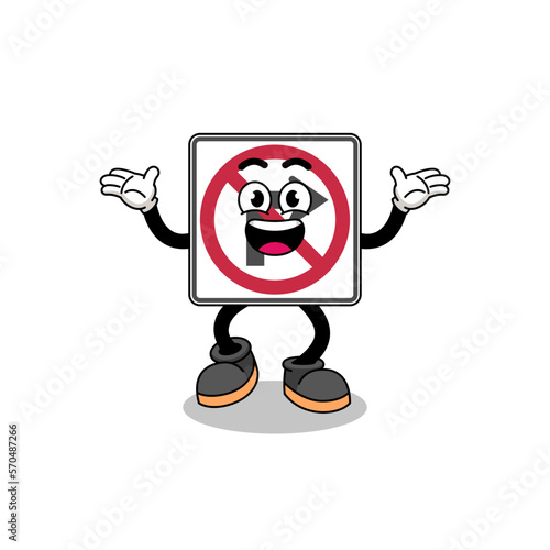 no right turn road sign cartoon searching with happy gesture