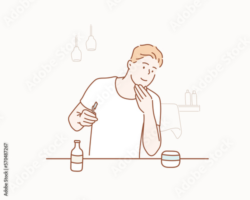 Man shaving. Hand drawn style vector design illustrations.
