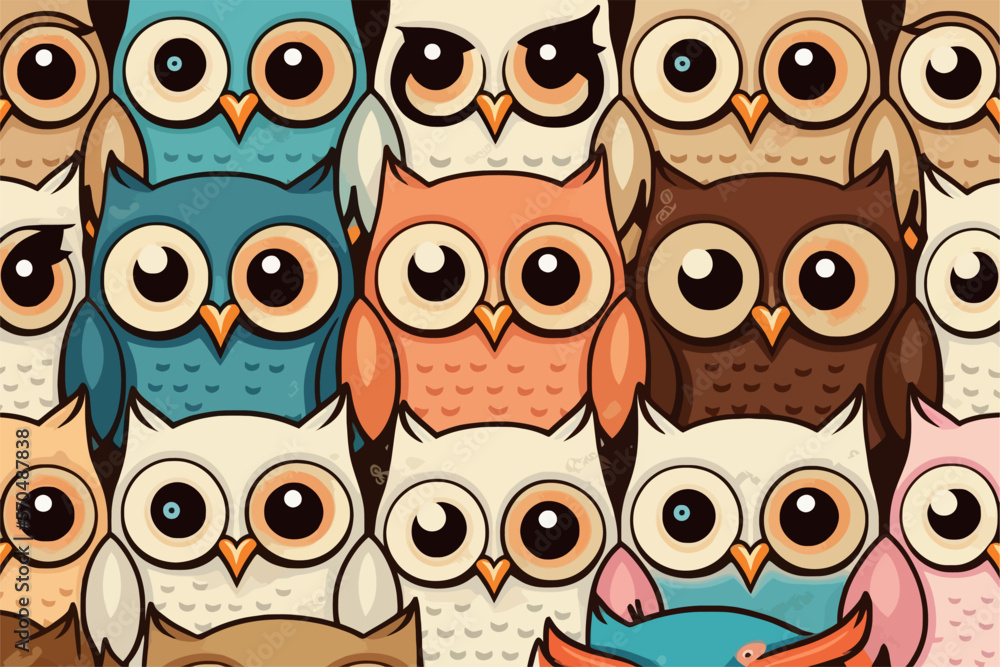 Cute owls birds group color seamless pattern Cute owls birds group color seamless pattern