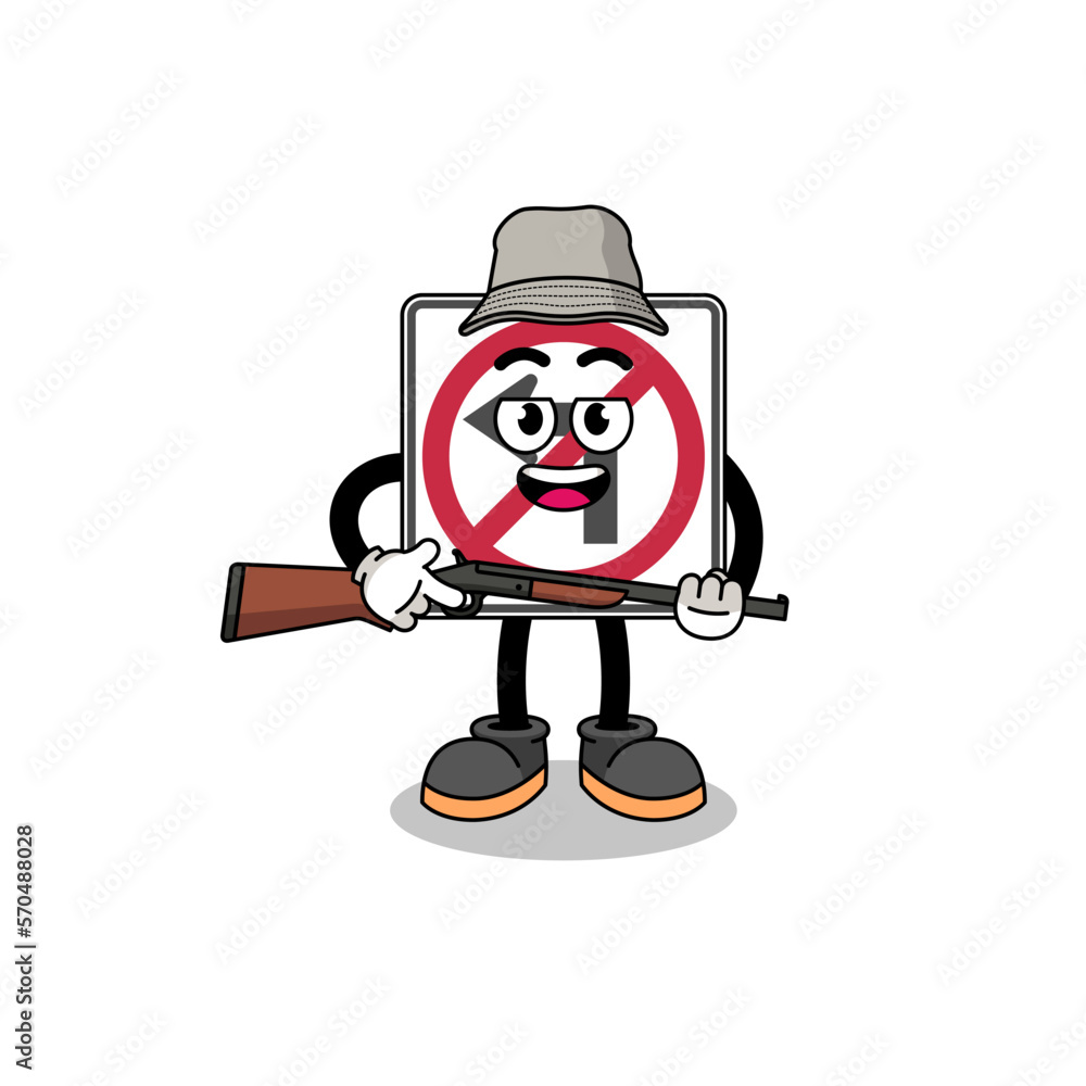 Cartoon Illustration of no left turn road sign hunter Cartoon Illustration of no left turn road sign hunter