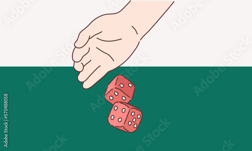 The dice game: hand throwing game cubes. Hand drawn style vector design illustrations.