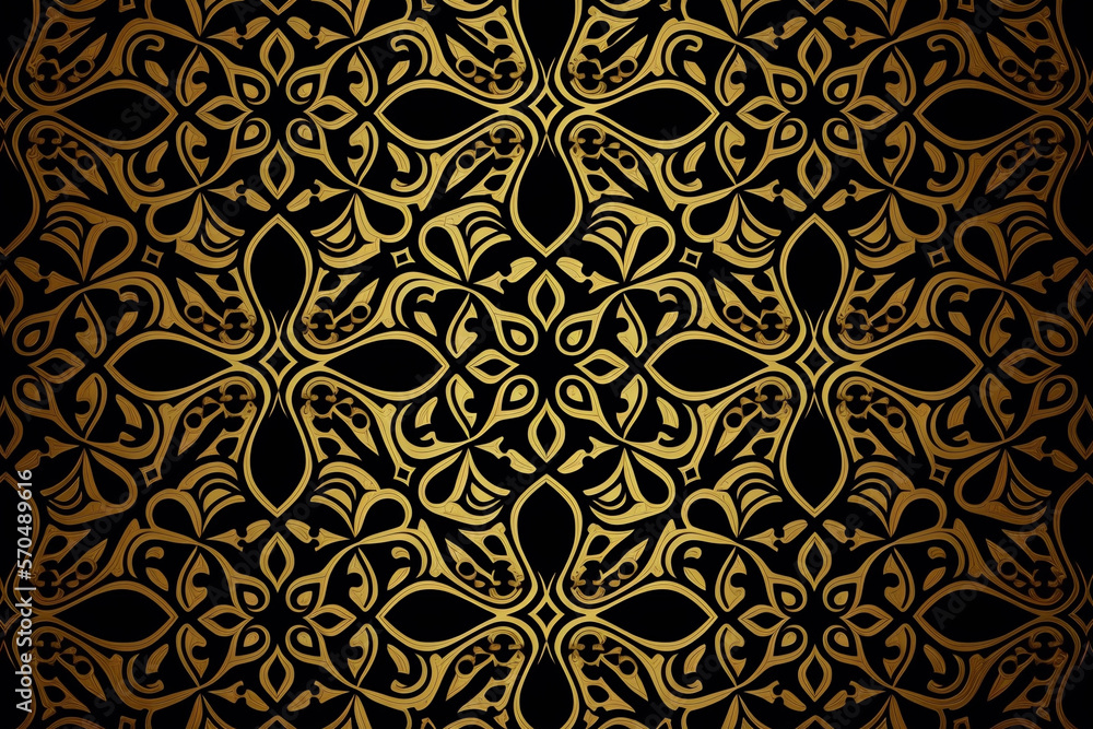 Arabesque abstract background, gold and black seamless Arabian pattern wallpaper