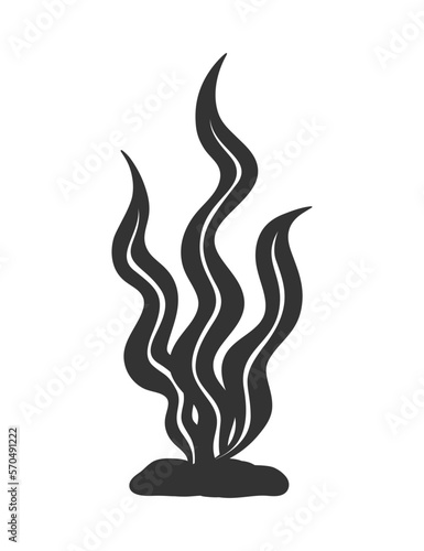 Seaweeds underwater plant silhouette vector illustration. Aquarium, ocean and marine algae water seafood.