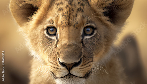 Vulnerable animal - African lion cub face closeup © Kat