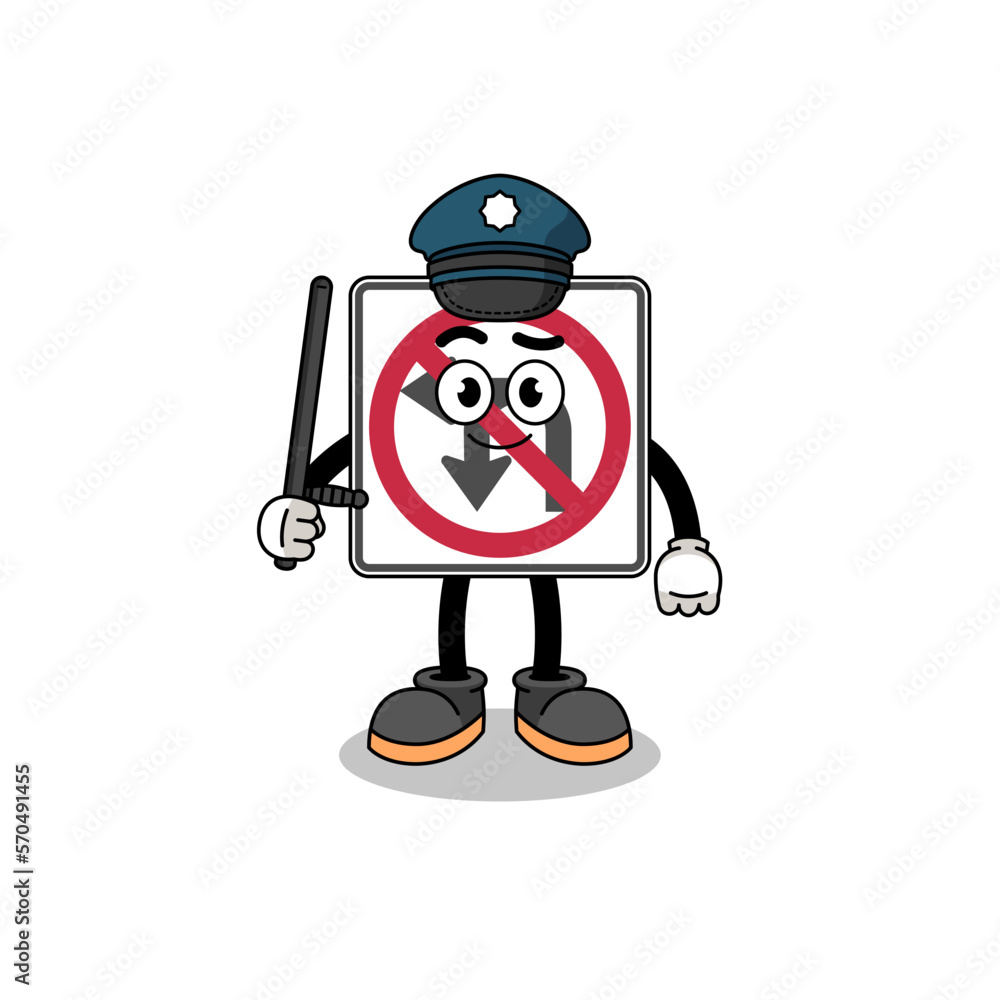 Cartoon Illustration of no left or U turn road sign police Cartoon Illustration of no left or U turn road sign police