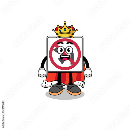 Mascot Illustration of no left or U turn road sign king