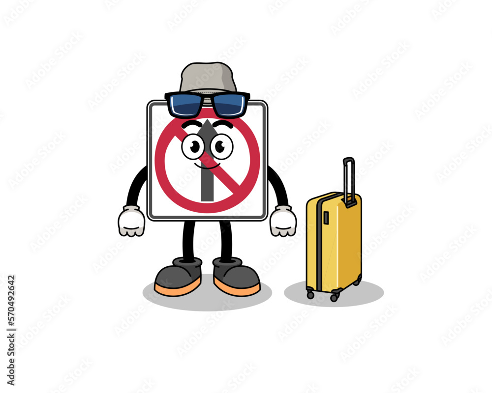 no thru movement road sign mascot doing vacation