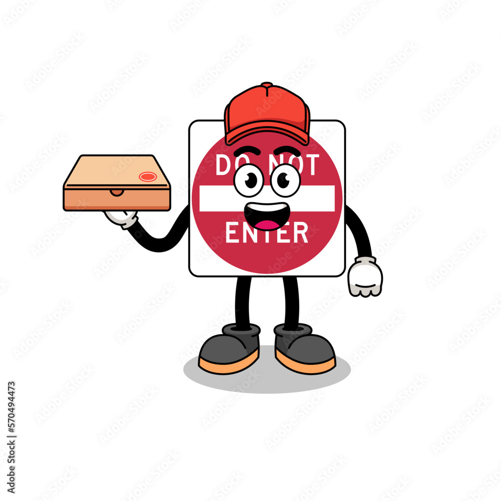 do not enter road sign illustration as a pizza deliveryman do not enter road sign illustration as a pizza deliveryman