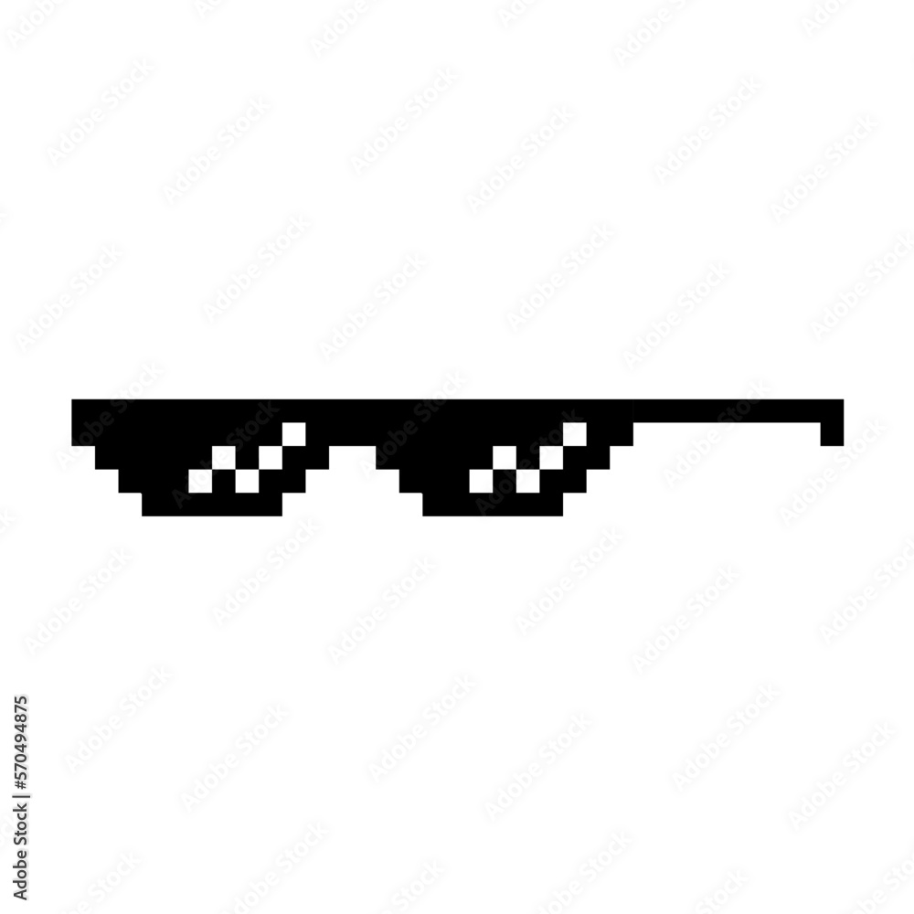 Fototapeta premium Funny Pixelated Sunglasses. Simple Linear Logo Illustration of 8-bit Black Pixel Boss Glasses. Stylish Glasses, Great Design for Any Purpose on White Backdrop