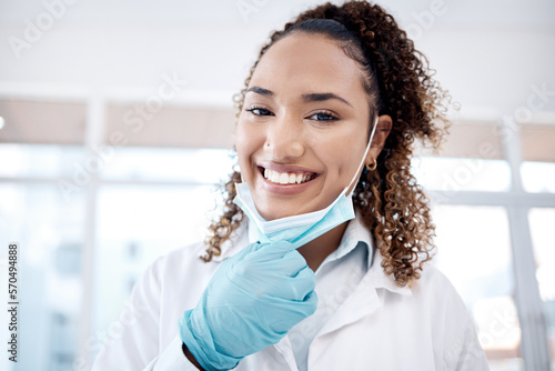Photography Healthcare, mask and portrait of dentist with smile for medical care, dental consultation and wellness
