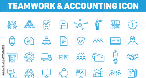 Teamwork and accounting line icons collection. vector illustration
