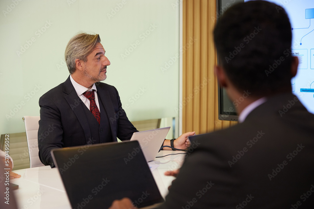 senior businesswoman meeting and looking to monitor in conference room senior businesswoman meeting and looking to monitor in conference room