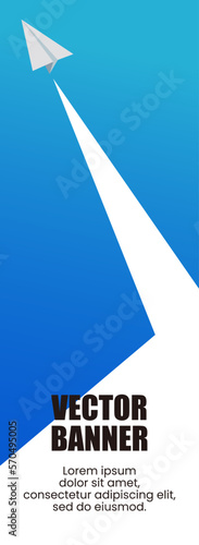 鮮やかなブルーグラデーションの青空を勢いよく飛ぶ紙飛行機のベクターイラスト画像EPS10