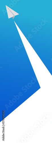 鮮やかなブルーグラデーションの青空を勢いよく飛ぶ紙飛行機のベクターイラスト画像EPS10
