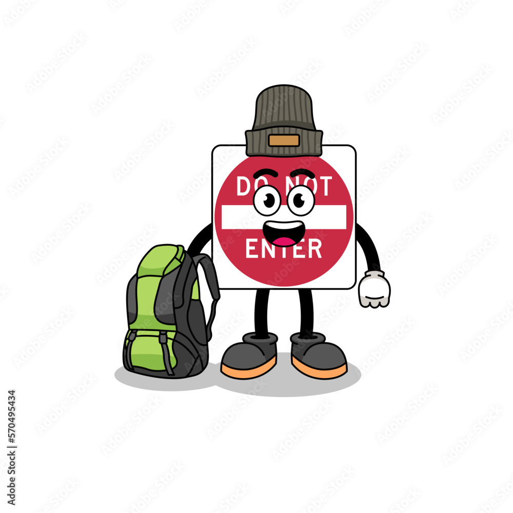 Illustration of do not enter road sign mascot as a hiker