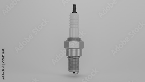 Modern automobile ignition spark plug isolated on white background. Car concept. 3D render