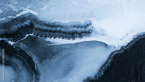 Frozen lake top view nature background