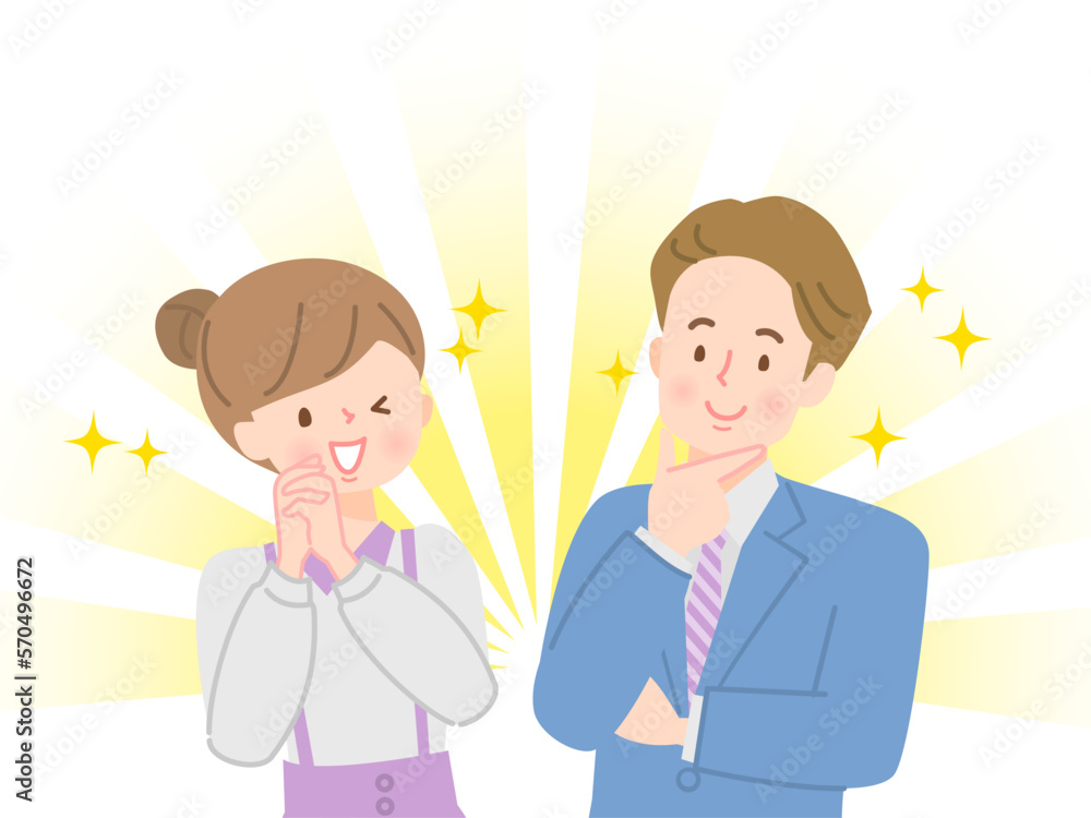 笑顔の夫婦とキラキラした背景