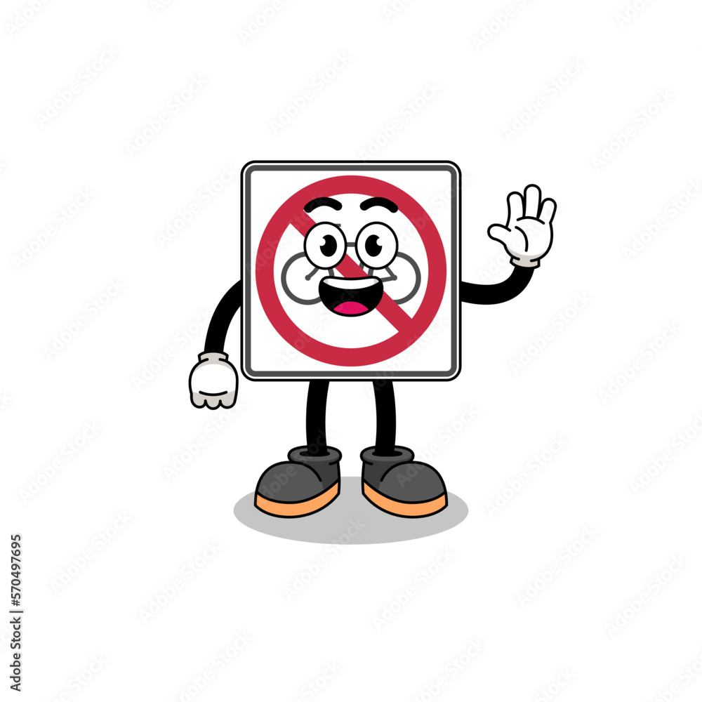 no bicycles road sign cartoon doing wave hand gesture no bicycles road sign cartoon doing wave hand gesture
