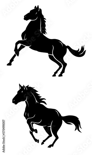 Black Wild Stallion Horses Silhouette Set