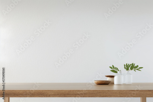Minimalistic Elegance: A Close-Up Look at a Wooden Table Display With Generative AI