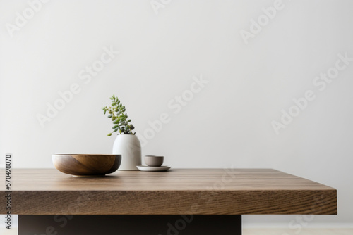 Minimalistic Elegance  A Close-Up Look at a Wooden Table Display With Generative AI