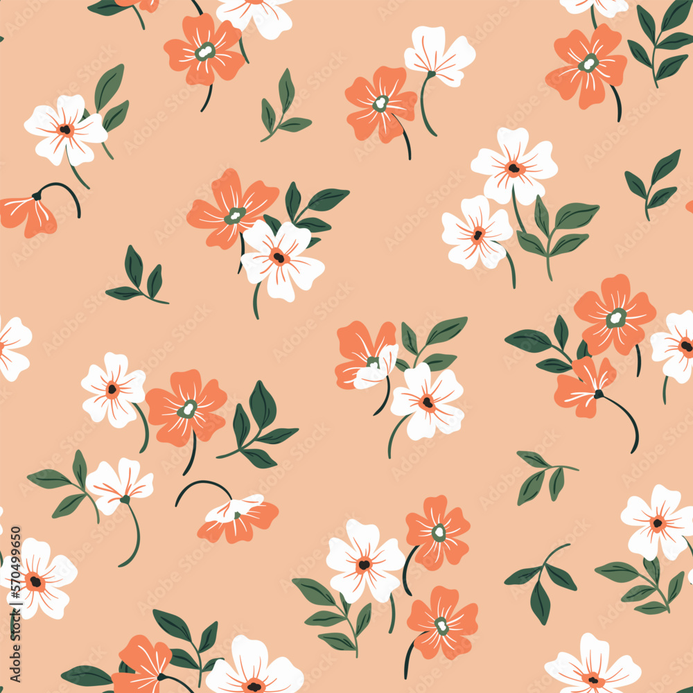 Seamless floral pattern, romantic ditsy print with rustic motif. Cute botanical design with small hand drawn flowers, leaves on a light field. Delicate flower background. Vector illustration. Seamless floral pattern, romantic ditsy print with rustic motif. Cute botanical design with small hand drawn flowers, leaves on a light field. Delicate flower background. Vector illustration.