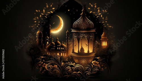 Golden Ramadan Background - 3D Rendering created by Generate AI