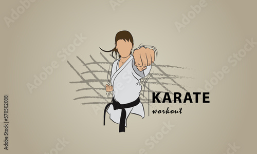 Athlete girl does a karate workout. Abstract sports vector image. Logo.