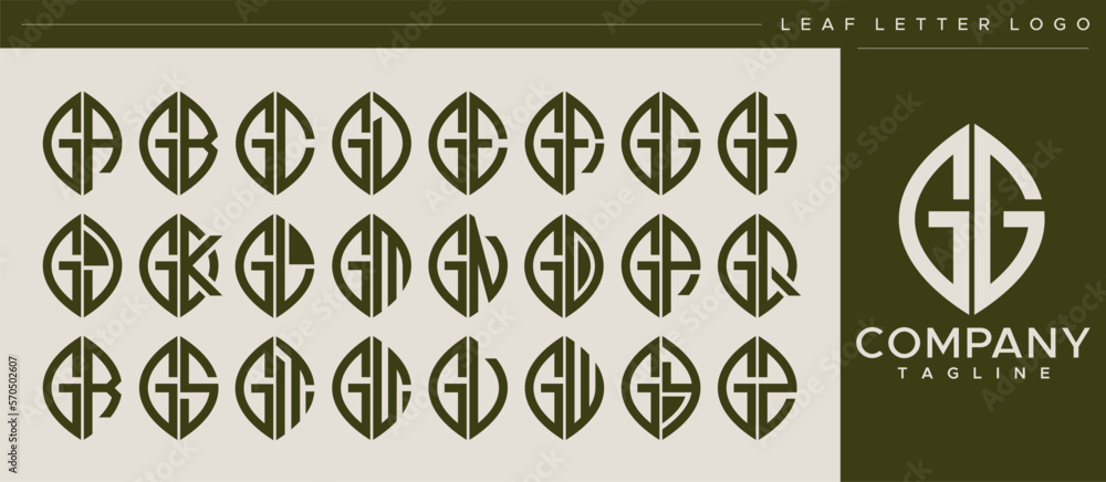 Abstract modern line nature leaf initial letter G GG logo design set Abstract modern line nature leaf initial letter G GG logo design set