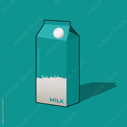 Milk packaging karton vector illustration in trendy icon realistic 3D mockup template with tosca green color and matching cool color background. Editable graphic resources for many purposes.