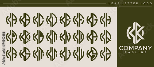 Abstract modern line nature leaf initial letter K KK logo design set photo