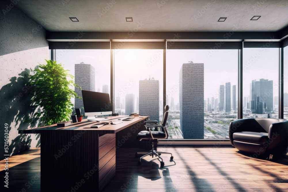 Workspace desk for executive leader in luxury interior of highrise