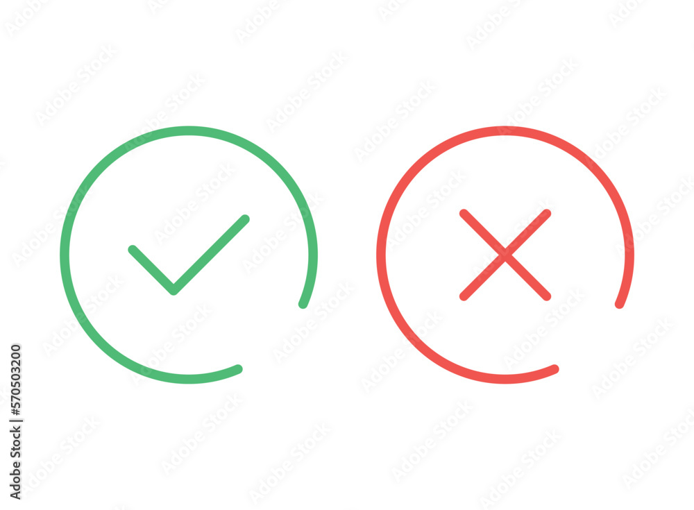 Cross and check mark icon in flat style. Checkmark right vector illustration on isolated background. Tick and cross sign business concept. Cross and check mark icon in flat style. Checkmark right vector illustration on isolated background. Tick and cross sign business concept.